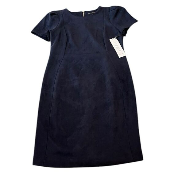 Calvin Klein Navy Short Sleeve Faux Suede Sheath Dress, Size 12, NWT - Picture 6 of 13